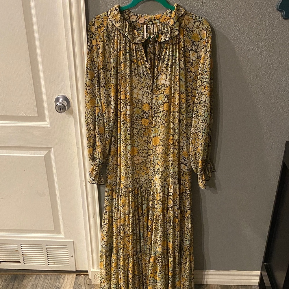Free People Yellow Floral Tiered Maxi Dress